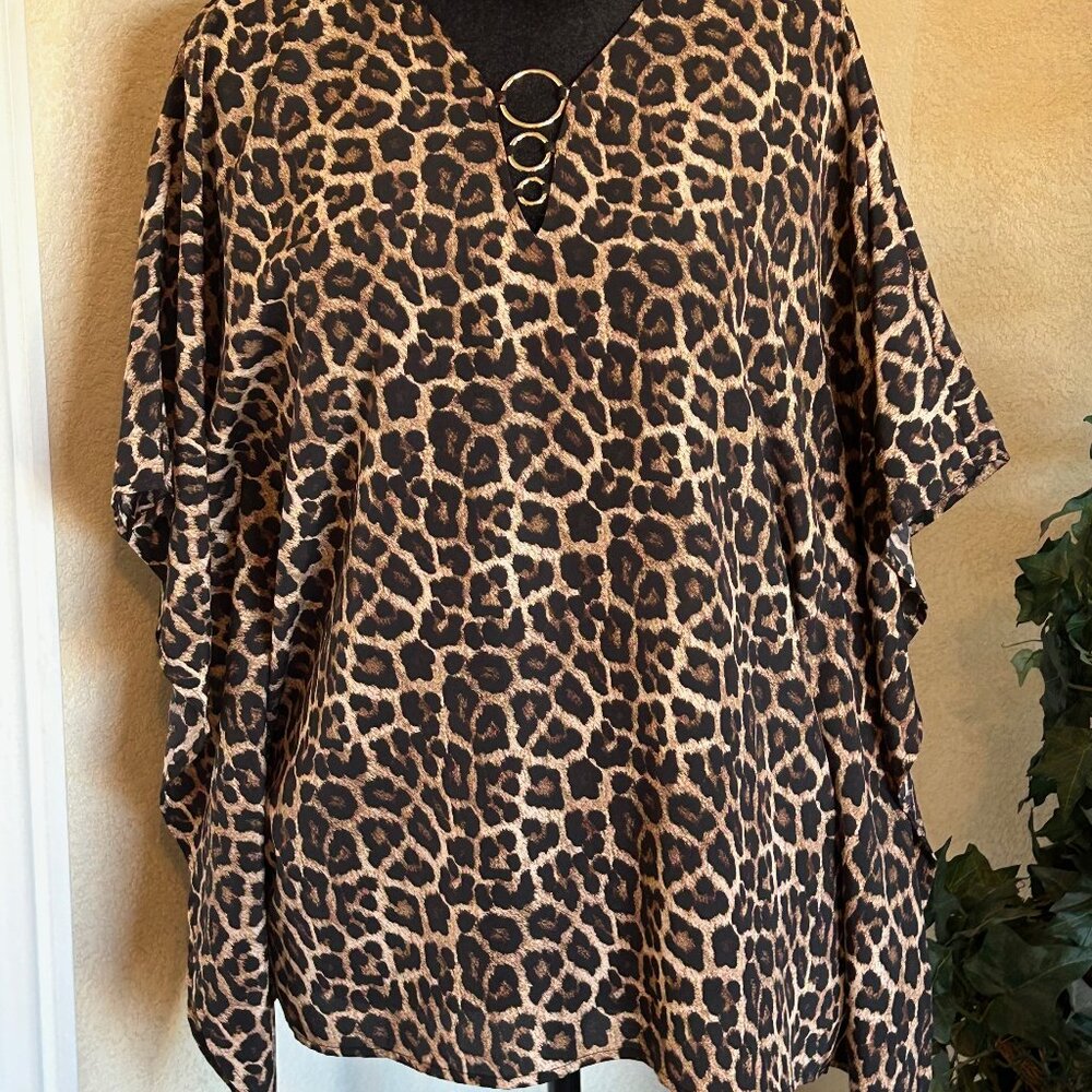 Michael Kors Leopard Print Batwing Sleeve Top S/M